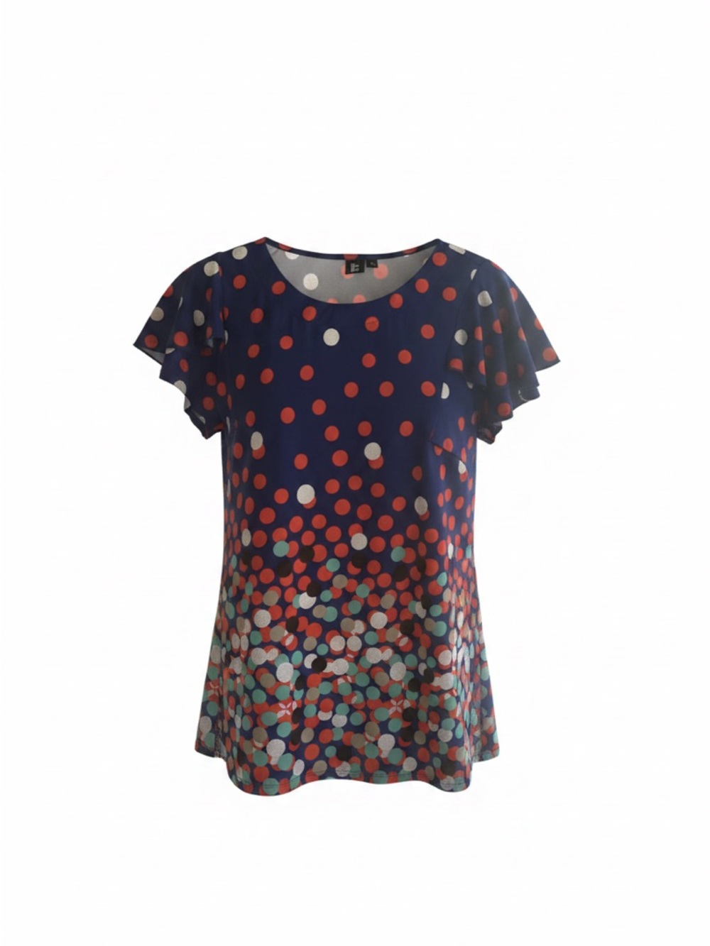 Navy Polka Dot Flutter Sleeve Blouse - Multicolor Dots